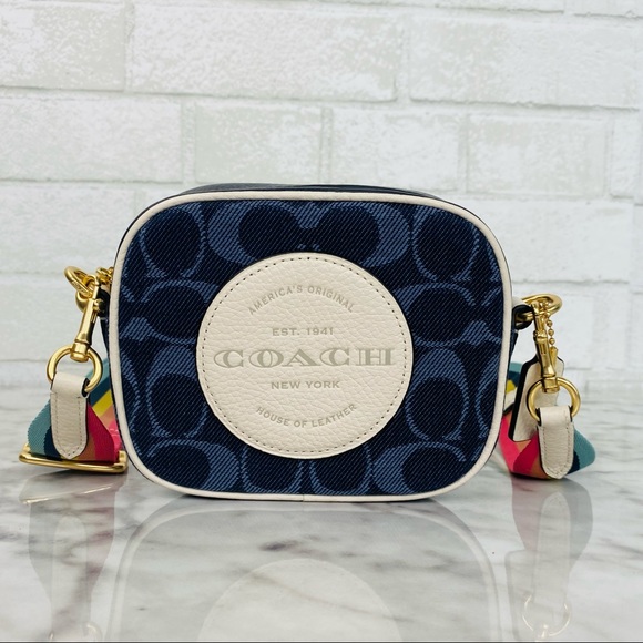 Coach Mini Dempsey Denim Camera Bag In Signature Jacquard With Coach Patch - Picture 2 of 11